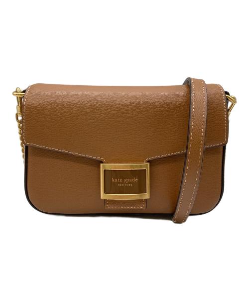 Kate Spade（ケイトスペード）Kate Spade (ケイトスペード) ケイティテクスチャードレザーフラップチェーンクロスボデ ブラウンの古着・服飾アイテム