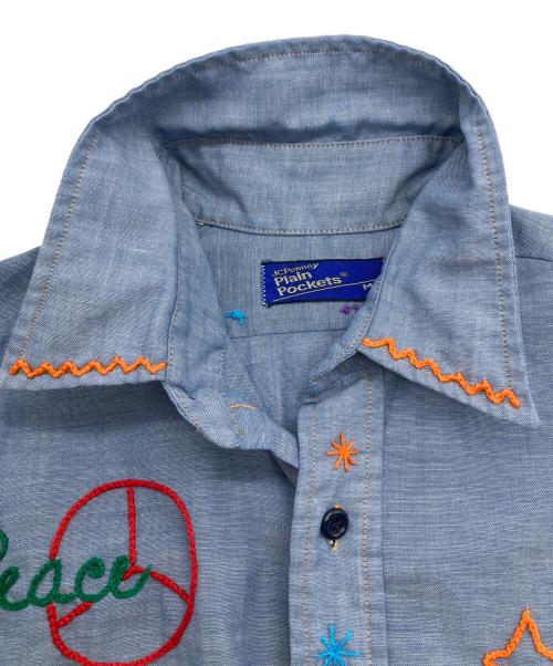 J.C.PENNY（ジェーシーペニー）J.C.PENNY (ジェーシーペニー) 刺繍デザインシャツ ブルー サイズ:Mの古着・服飾アイテム