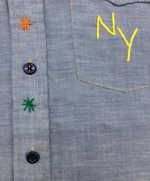 J.C.PENNY（ジェーシーペニー）J.C.PENNY (ジェーシーペニー) 刺繍デザインシャツ ブルー サイズ:Mの古着・服飾アイテム