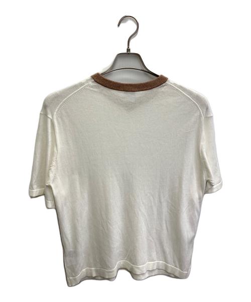 PAUL SMITH（ポールスミス）Paul Smith (ポールスミス) シルクコットンシアーニット ホワイト×ブラウン サイズ:Mの古着・服飾アイテム