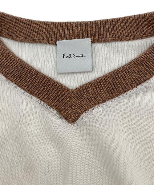 PAUL SMITH（ポールスミス）Paul Smith (ポールスミス) シルクコットンシアーニット ホワイト×ブラウン サイズ:Mの古着・服飾アイテム