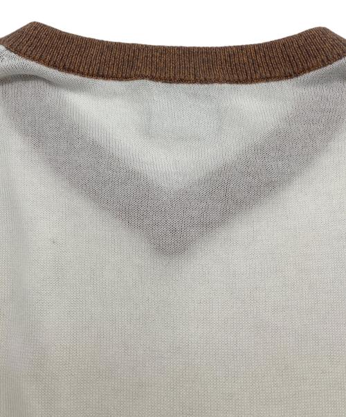 PAUL SMITH（ポールスミス）Paul Smith (ポールスミス) シルクコットンシアーニット ホワイト×ブラウン サイズ:Mの古着・服飾アイテム