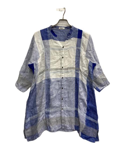 plantation（プランテーション）plantation (プランテーション) Linen Blend Check Dress Tunic ホワイト×ブルー サイズ:Mの古着・服飾アイテム