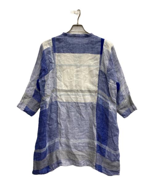 plantation（プランテーション）plantation (プランテーション) Linen Blend Check Dress Tunic ホワイト×ブルー サイズ:Mの古着・服飾アイテム