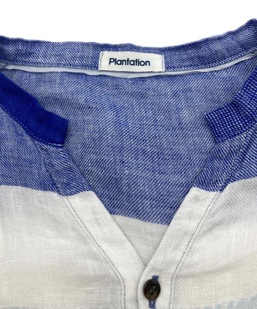 plantation（プランテーション）plantation (プランテーション) Linen Blend Check Dress Tunic ホワイト×ブルー サイズ:Mの古着・服飾アイテム