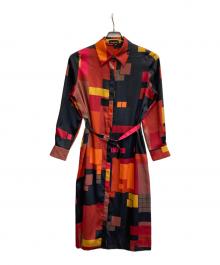 Paul Stuart（ポールスチュアート）の古着「レトロブロックプリントワンピース」｜レッド