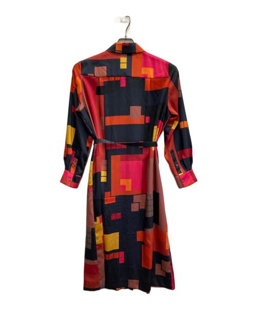 Paul Stuart（ポールスチュアート）Paul Stuart (ポールスチュアート) レトロブロックプリントワンピース レッド サイズ:6の古着・服飾アイテム