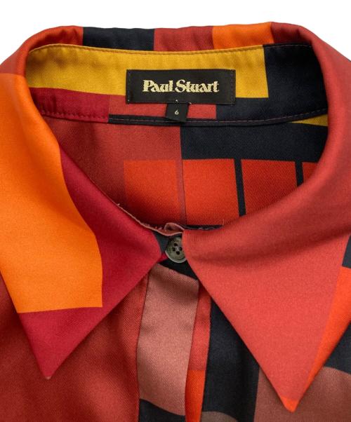 Paul Stuart（ポールスチュアート）Paul Stuart (ポールスチュアート) レトロブロックプリントワンピース レッド サイズ:6の古着・服飾アイテム