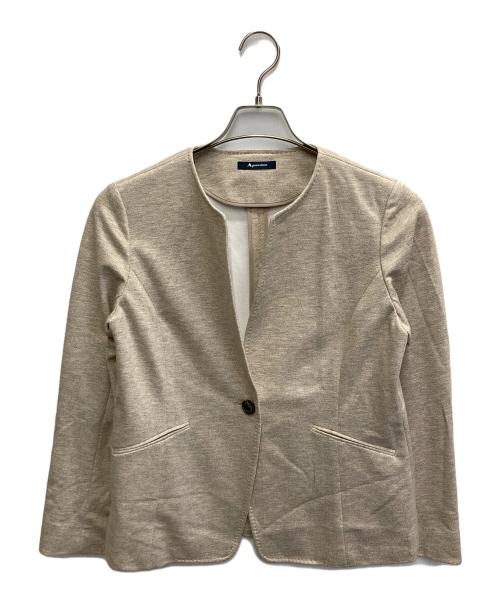 Aquascutum（アクアスキュータム）Aquascutum (アクアスキュータム) ノーカラー ジャージジャケット ベージュ サイズ:10の古着・服飾アイテム
