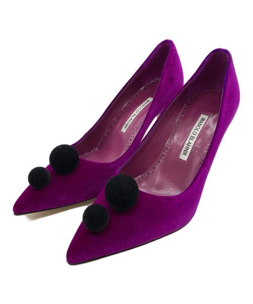 Manolo Blahnik（マノロブラニク）Manolo Blahnik (マノロブラニク) ベルベット ハイヒールパンプス パープル サイズ:37の古着・服飾アイテム