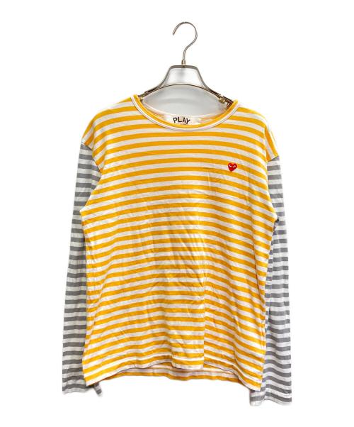 PLAY COMME des GARCONS（プレイコムデギャルソン）PLAY COMME des GARCONS (プレイコムデギャルソン) Small Red Heart Striped L/S T-Shirt オレンジ×ホワイト サイズ:Mの古着・服飾アイテム