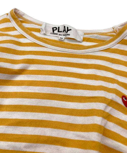 PLAY COMME des GARCONS（プレイコムデギャルソン）PLAY COMME des GARCONS (プレイコムデギャルソン) Small Red Heart Striped L/S T-Shirt オレンジ×ホワイト サイズ:Mの古着・服飾アイテム