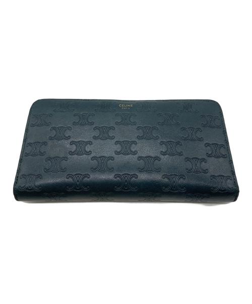CELINE（セリーヌ）CELINE (セリーヌ) トリオンフ エンボス加工ロングウォレット/トリオンフ ラージ ジップドウォレット グリーンの古着・服飾アイテム