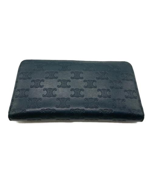 CELINE（セリーヌ）CELINE (セリーヌ) トリオンフ エンボス加工ロングウォレット/トリオンフ ラージ ジップドウォレット グリーンの古着・服飾アイテム