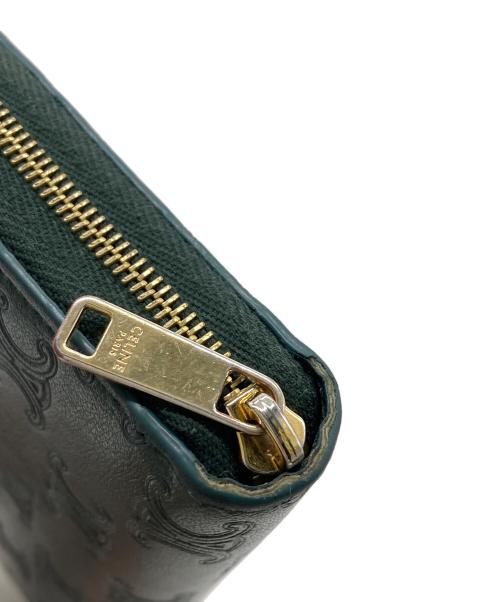CELINE（セリーヌ）CELINE (セリーヌ) トリオンフ エンボス加工ロングウォレット/トリオンフ ラージ ジップドウォレット グリーンの古着・服飾アイテム