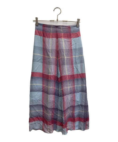 BACCA（バッカ）BACCA (バッカ) シルクチェックスカート ブルー サイズ:34の古着・服飾アイテム