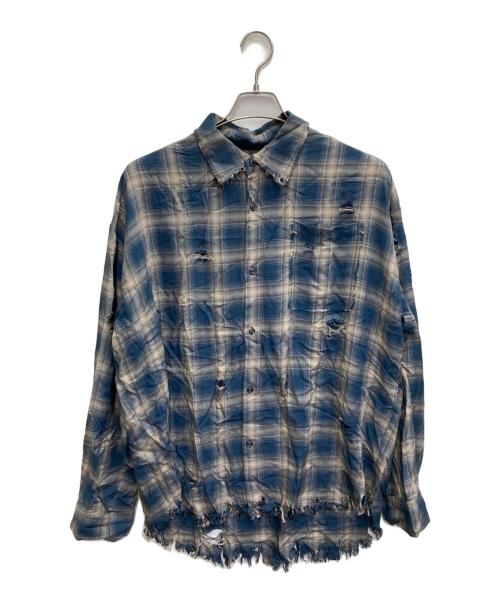 HARE（ハレ）HARE (ハレ) ダメージ加工チェックシャツ ブルー サイズ:Sの古着・服飾アイテム