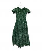 MARIHAマリハ）の古着「ランダムドットプリント カシュクールワンピース」｜グリーン×ホワイト