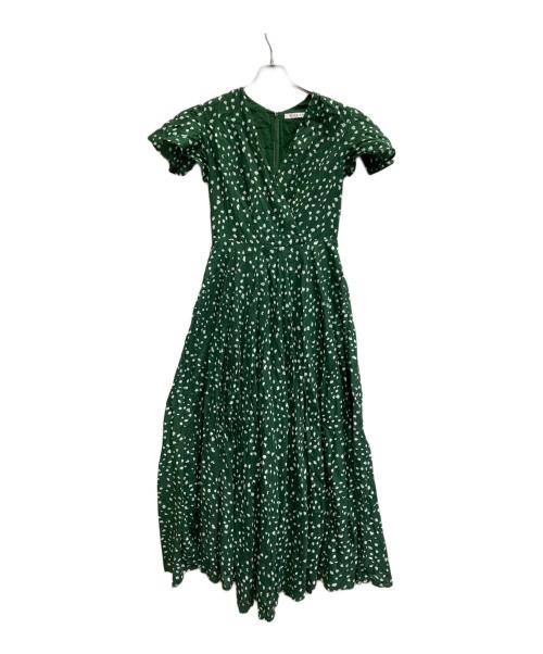 MARIHA（マリハ）MARIHA (マリハ) ランダムドットプリント カシュクールワンピース グリーン×ホワイト サイズ:Sの古着・服飾アイテム