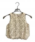 anuansアニュアンス）の古着「リボンエンブロイダリーレーストップス」｜ベージュ