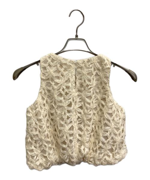 anuans（アニュアンス）anuans (アニュアンス) リボンエンブロイダリーレーストップス ベージュ サイズ:FREEの古着・服飾アイテム