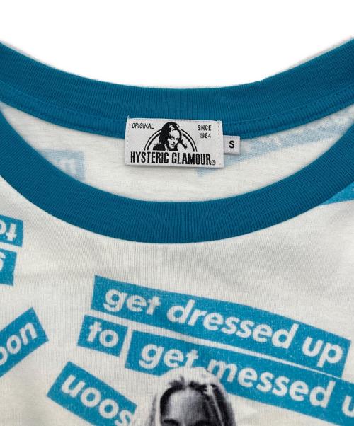 Hysteric Glamour（ヒステリックグラマー）Hysteric Glamour (ヒステリックグラマー) HYS NEVER TOO SOON柄 Tシャツ ブルー サイズ:Sの古着・服飾アイテム
