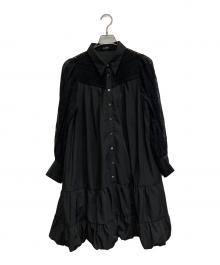 JILL STUART（ジルスチュアート）の古着「レースミックスバルーンヘムワンピース」｜ブラック