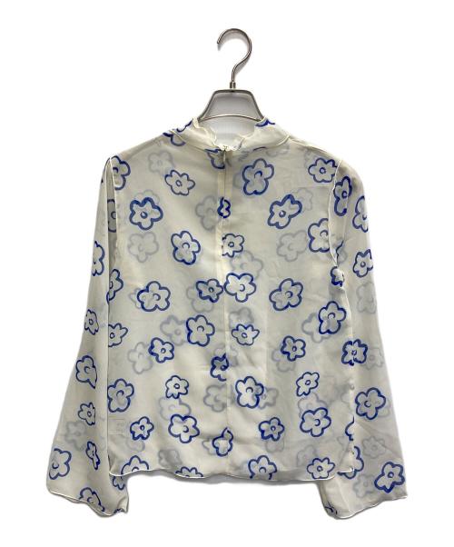 POPPY（ポピー）POPPY (ポピー) FLOWER GRAFFITI SEE-THROUGH TOPS ブルー×アイボリー サイズ:Freeの古着・服飾アイテム