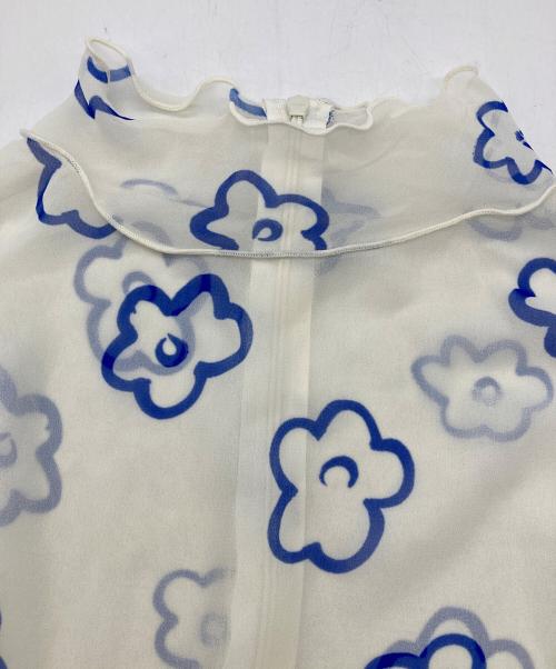 POPPY（ポピー）POPPY (ポピー) FLOWER GRAFFITI SEE-THROUGH TOPS ブルー×アイボリー サイズ:Freeの古着・服飾アイテム