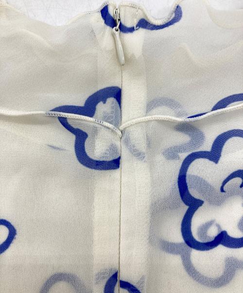 POPPY（ポピー）POPPY (ポピー) FLOWER GRAFFITI SEE-THROUGH TOPS ブルー×アイボリー サイズ:Freeの古着・服飾アイテム