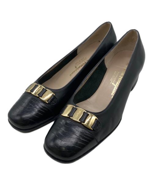 Salvatore Ferragamo（サルヴァトーレ フェラガモ）Salvatore Ferragamo (サルヴァトーレ フェラガモ) レザーパンプス ブラック サイズ:24㎝の古着・服飾アイテム