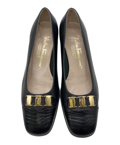 Salvatore Ferragamo（サルヴァトーレ フェラガモ）Salvatore Ferragamo (サルヴァトーレ フェラガモ) レザーパンプス ブラック サイズ:24㎝の古着・服飾アイテム