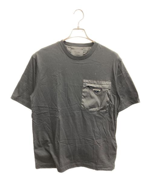 PRADA（プラダ）PRADA (プラダ) トライアングルプレート ナイロン切替ポケットTシャツ ブラック サイズ:Mの古着・服飾アイテム