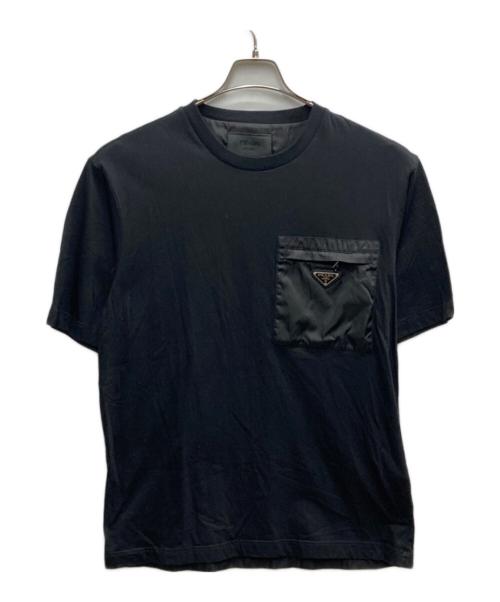 PRADA（プラダ）PRADA (プラダ) トライアングルプレート ナイロン切替ポケットTシャツ ブラック サイズ:Mの古着・服飾アイテム