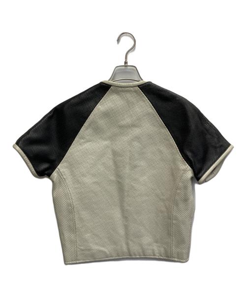 VANSON（バンソン）VANSON (バンソン) パンチングレザーショートスリーブジャケット グレー×ブラック サイズ:SMの古着・服飾アイテム