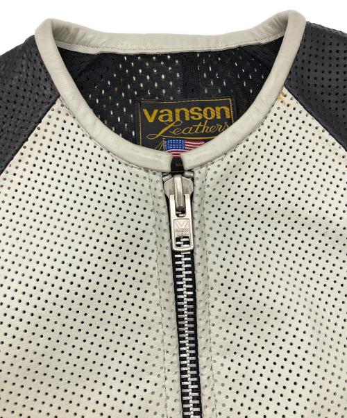 VANSON（バンソン）VANSON (バンソン) パンチングレザーショートスリーブジャケット グレー×ブラック サイズ:SMの古着・服飾アイテム