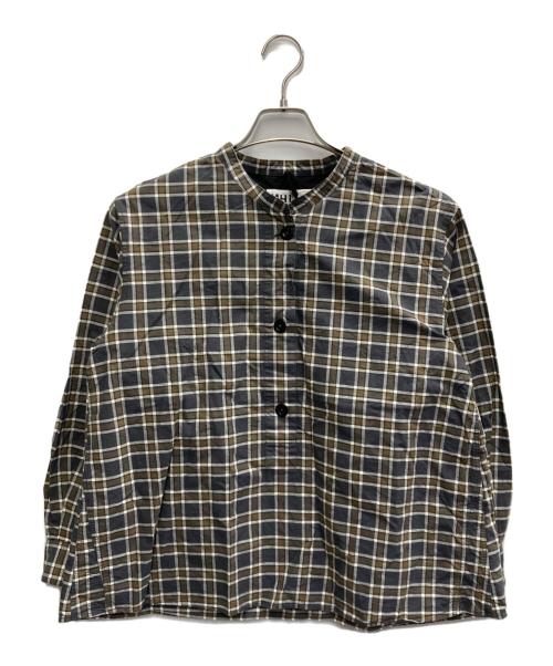 MHL（エムエイチエル）MHL (エムエイチエル) PLAINWEAVE COTTON CHECK グレー×ブラウン サイズ:Iの古着・服飾アイテム