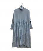 Curensologyカレンソロジー）の古着「ウール ハイネック ギャザーワンピース」｜ブルー