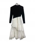 anuansアニュアンス）の古着「イレギュラーヘムドッキングニットワンピース」｜ホワイト×ブラック