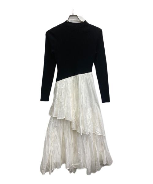 anuans（アニュアンス）anuans (アニュアンス) イレギュラーヘムドッキングニットワンピース ホワイト×ブラック サイズ:Mの古着・服飾アイテム