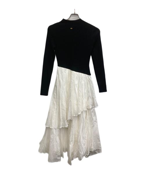 anuans（アニュアンス）anuans (アニュアンス) イレギュラーヘムドッキングニットワンピース ホワイト×ブラック サイズ:Mの古着・服飾アイテム
