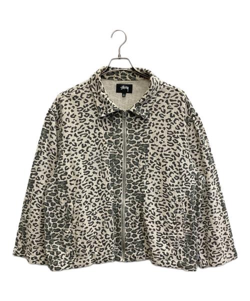 stussy（ステューシー）stussy (ステューシー) LEOPARD MESH ZIP JACKET アイボリー×グリーン サイズ:Lの古着・服飾アイテム
