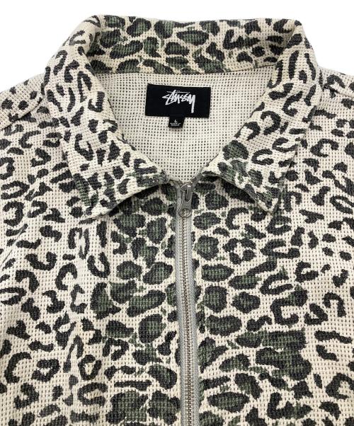 stussy（ステューシー）stussy (ステューシー) LEOPARD MESH ZIP JACKET アイボリー×グリーン サイズ:Lの古着・服飾アイテム