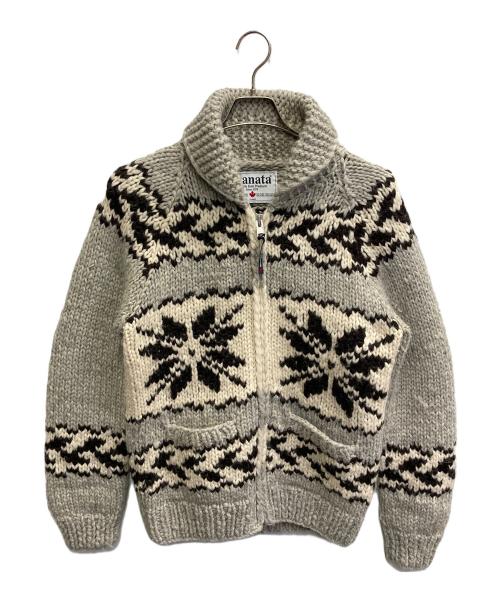 KANATA（カナタ）KANATA (カナタ) カウチンニットカーディガン ベージュ×グレー サイズ:40の古着・服飾アイテム