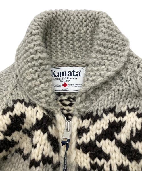 KANATA（カナタ）KANATA (カナタ) カウチンニットカーディガン ベージュ×グレー サイズ:40の古着・服飾アイテム
