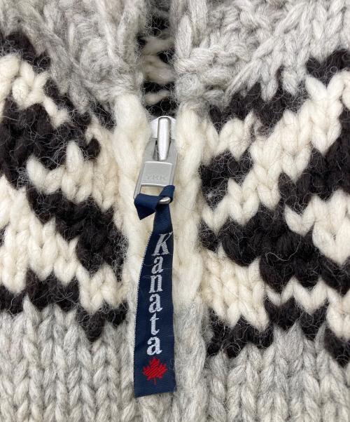 KANATA（カナタ）KANATA (カナタ) カウチンニットカーディガン ベージュ×グレー サイズ:40の古着・服飾アイテム