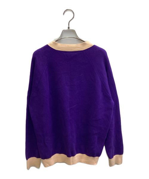 CABAN（キャバン）CABaN (キャバン) コットンカシミヤ バイカラーVネックカーディガン パープル サイズ:Lの古着・服飾アイテム