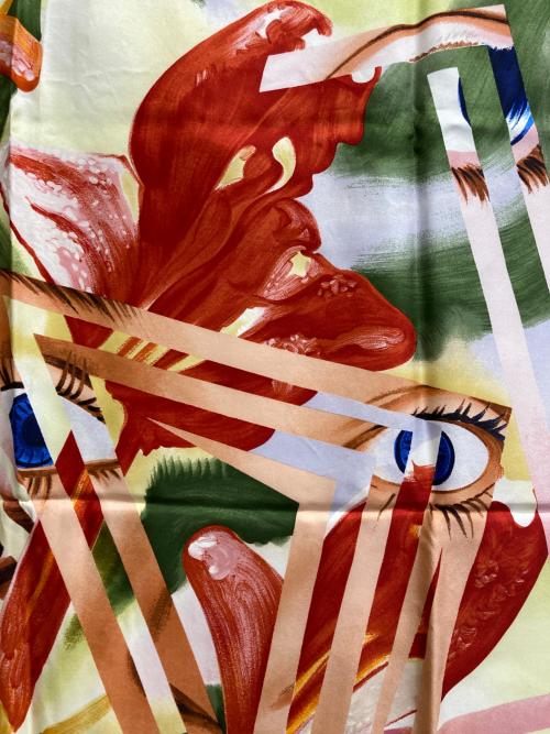 LOUIS VUITTON（ルイ ヴィトン）LOUIS VUITTON (ルイ ヴィトン) 大判シルクスカーフ/James Rosenquist グリーンの古着・服飾アイテム