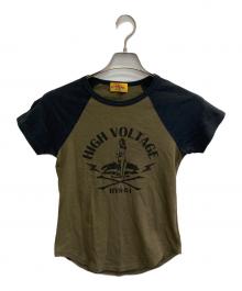 Hysteric Glamour（ヒステリックグラマー）の古着「HIGH VOLTAGE Tシャツ」｜ブラック×カーキ
