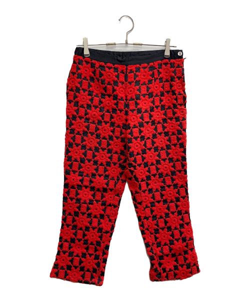 tricot COMME des GARCONS（トリココムデギャルソン）tricot COMME des GARCONS (トリココムデギャルソン) 総柄刺繍 パンツ【AD2001】 レッド サイズ:Mの古着・服飾アイテム